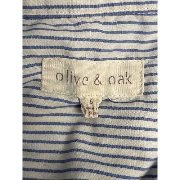 Coastal Olive & Oak Blue & White Striped Button-Up Shirt Womens L Cotton/Poly Bl - Picture 3 of 7